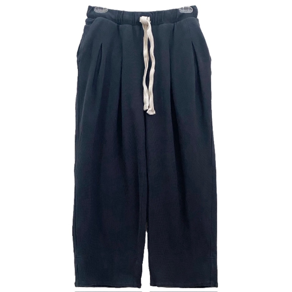 FREE PEOPLE BEACH Black Washed Drawstring Waist Pleated Wide Leg Cropped Pant XS